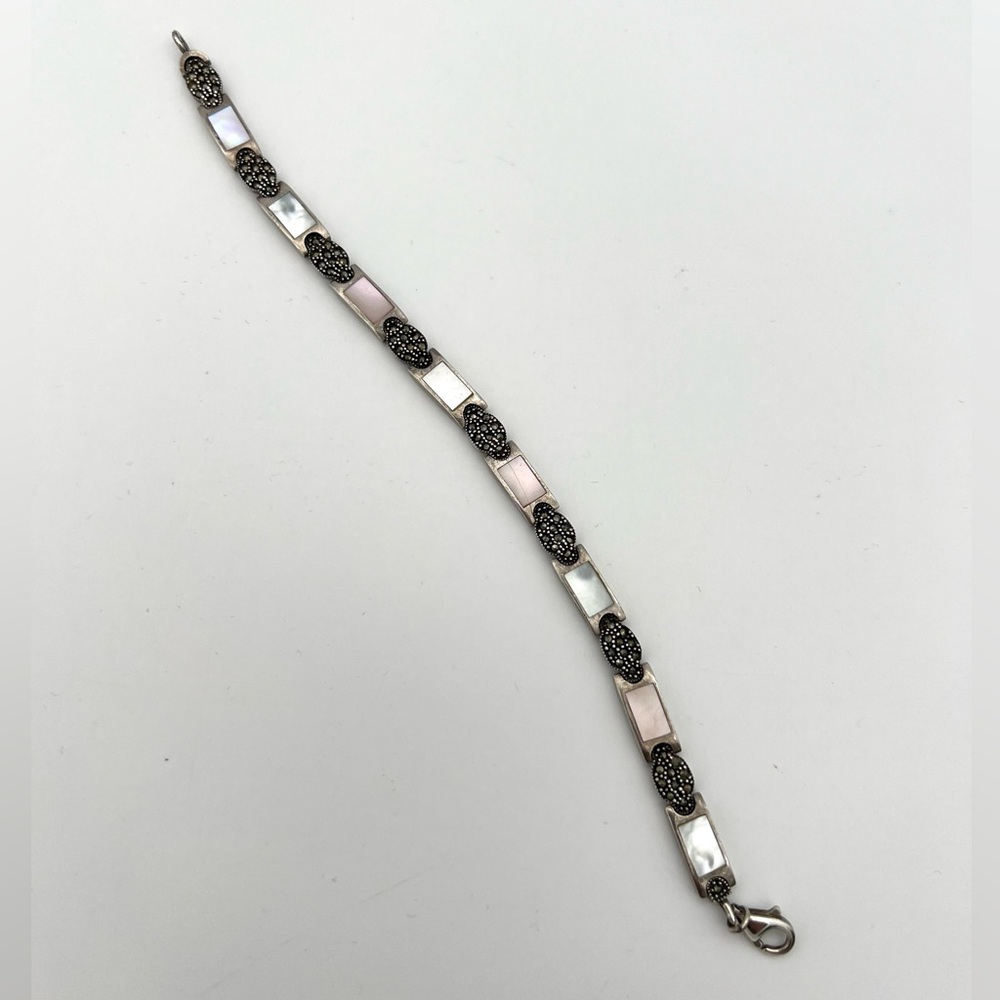 Chapal Zenray - NF 925 Sterling Silver White & Pink MOP Marcasite Thin Bracelet